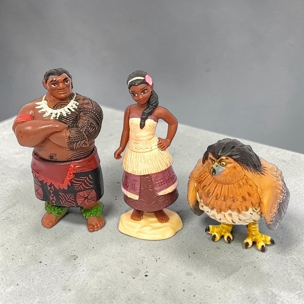 Disney Moana PVC Figure 3 Piece Lot Chief Tui Sina Maui Hawk Cake Topper 3" Toy